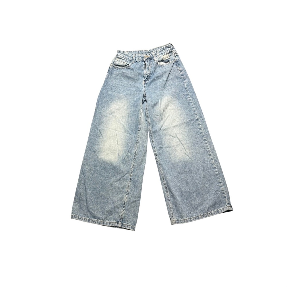 Light Wash High Waisted Wide Leg Relaxed Denim Jeans Blue Distressed 26x26